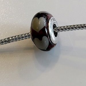 Purple Hearts Love Murano Glass and Sterling Pandora Bead